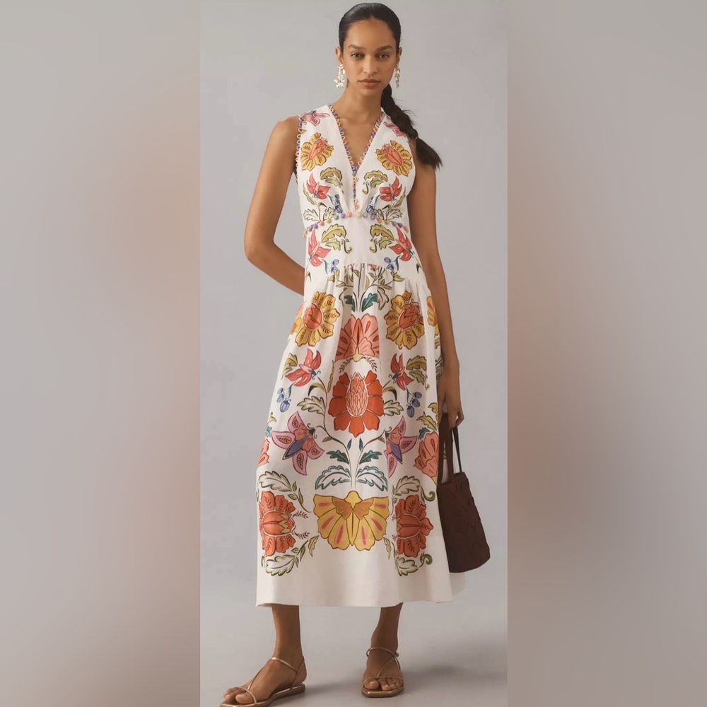 FARM Rio White Maxi Dress with Multicolor Floral Motif
